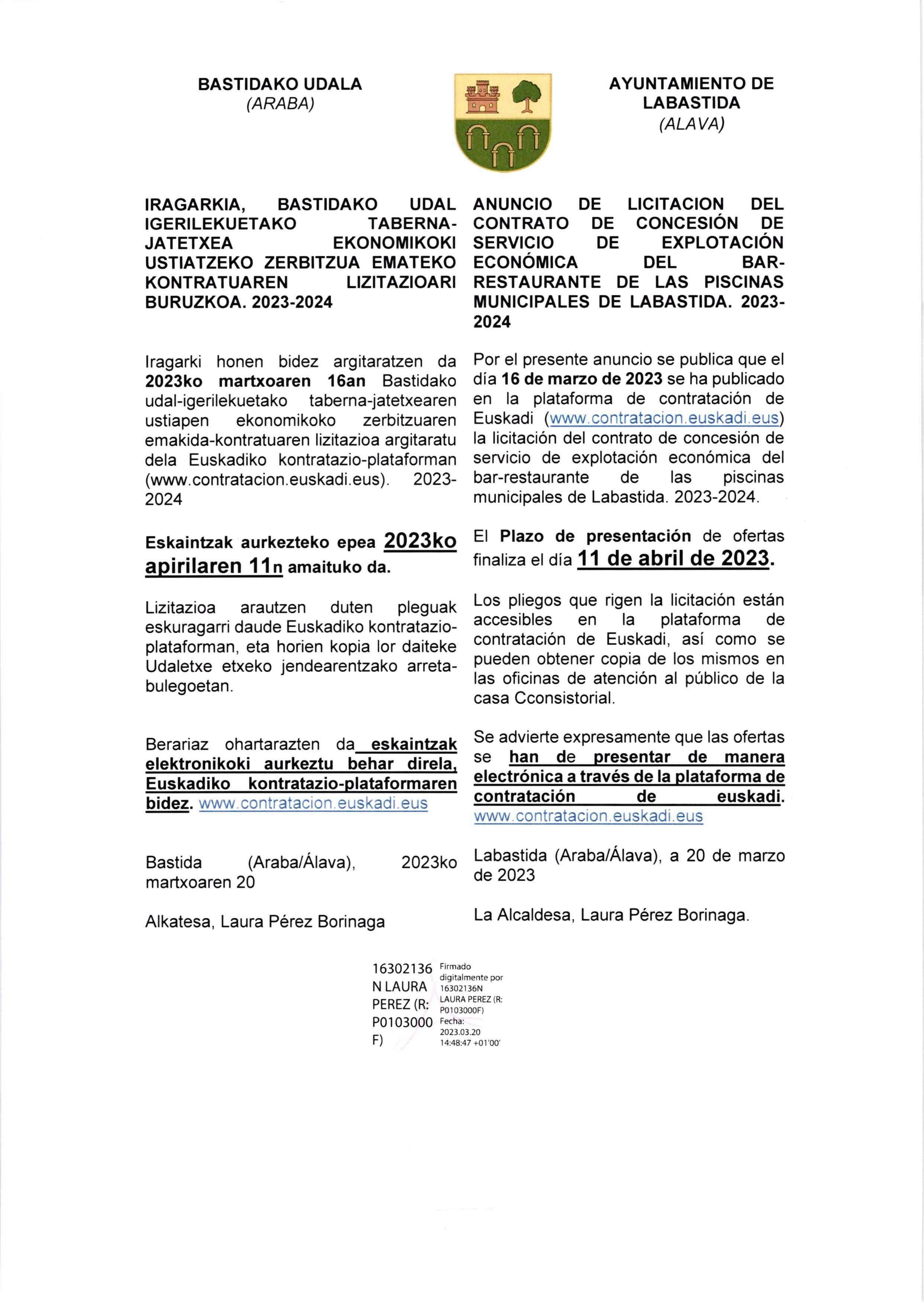 20230321 Anuncio licitacion bar piscinas